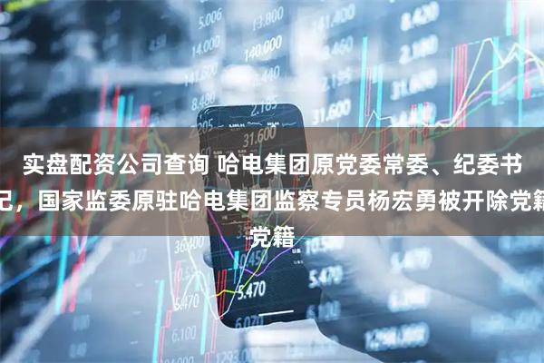 实盘配资公司查询 哈电集团原党委常委、纪委书记，国家监委原驻哈电集团监察专员杨宏勇被开除党籍
